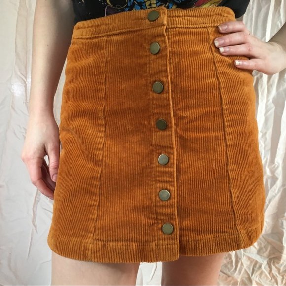 Forever 21 Burnt Orange Corduroy Button Down High Waisted Mini Skirt Size Small - Picture 5 of 9